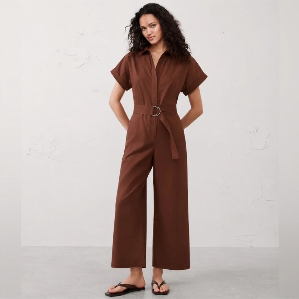 NWT! Banana Republic Warm Brown Linen-Blend Jumpsuit - Large Petite Only